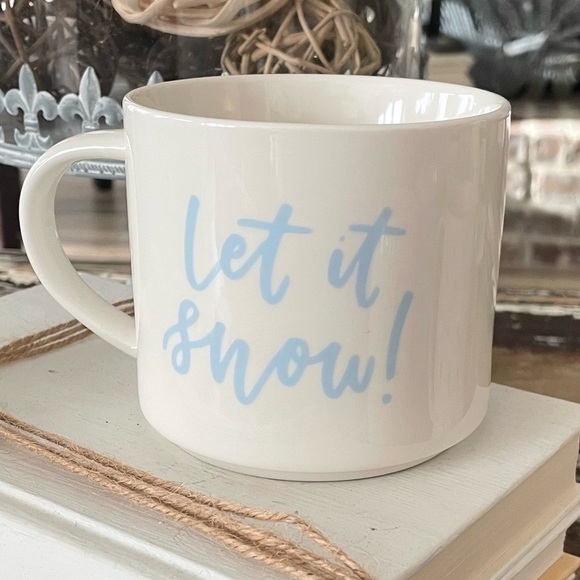 NWOT Opalhouse White Porcelain Mug LET IT SNOW! Powder Blue Lettering - Picture 1 of 4